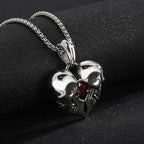 Skull Steel Pendant Punk Vintage Heart Red Stone