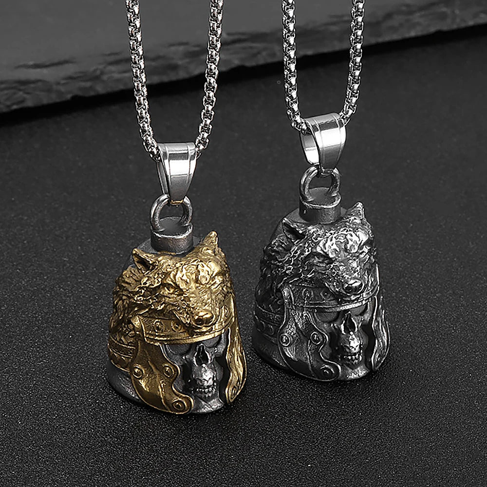 Viking Wolf Bell Pendant — Stainless Steel