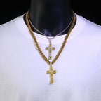 Cross Pendant Necklace Iced Out Yellow CZ