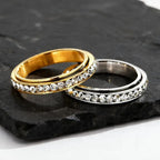 Iced Out Zircon Spinner Ring — Stainless Steel