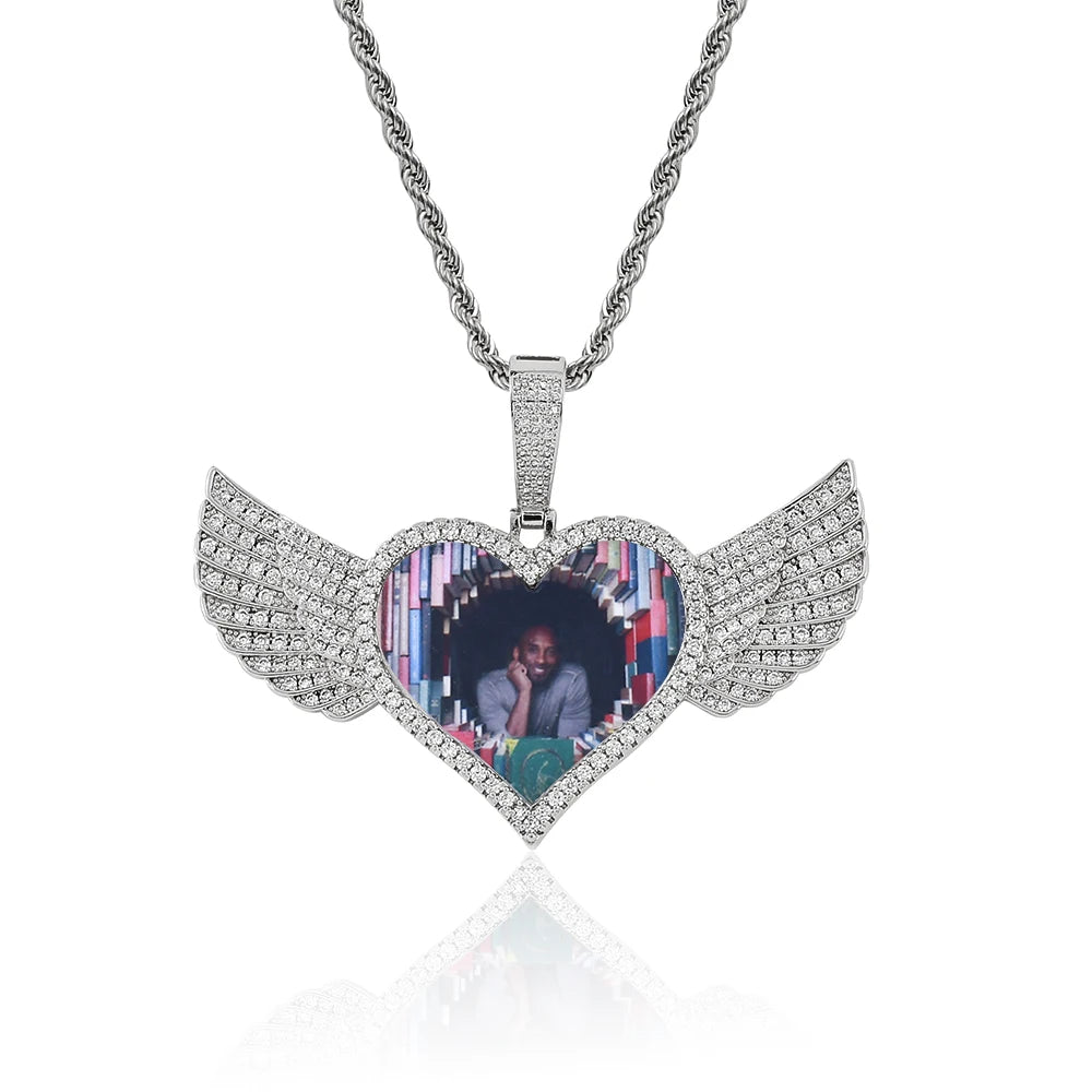 Iced Out Heart Photo Pendant Necklace