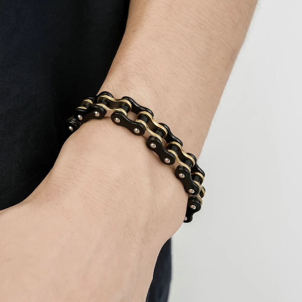 13MM Wide Men's Motorcycle Chain Bracelet Stainless Steel Bicycle Link Design Man Bracelets for Men Punk Rock Jewelry 9