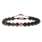 Black CZ Pave Ball Beaded Bracelet for Men — Adjustable Weave