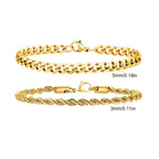 Rope Cuban Chain Bracelet 2pcs — Two-Tone