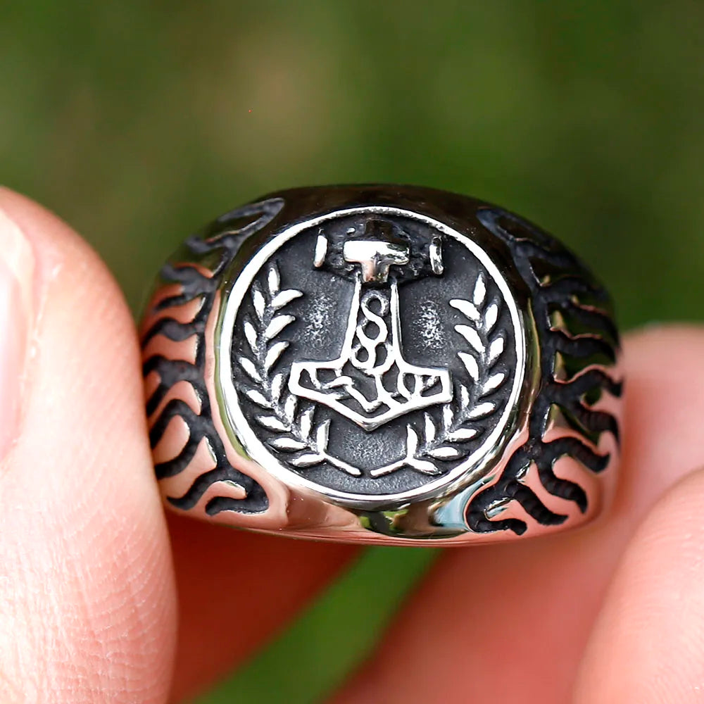 New Stainless Steel Viking Thor's Hammer Mjolnir Ring Men Wedding Anels Womens Band Jewelry Gift Anel free shipping