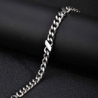 Stainless Steel Angled Rectangle Link Bracelet for Men Women, Silver Color Cuban Chain, Hih Pop Punk Jewelry Gift