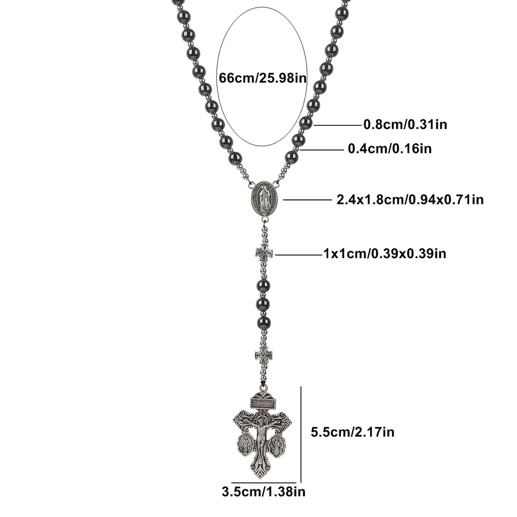 Black Hematite Cross Pendant Necklace — Zinc Alloy