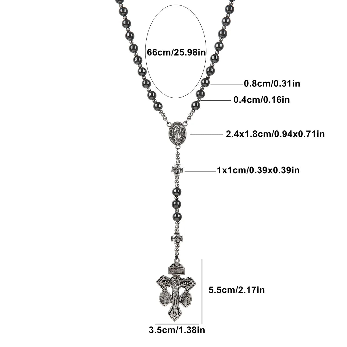 Black Hematite Cross Pendant Necklace — Zinc Alloy