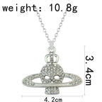 Fashion Rhinestone Skull Cross Saturn Couples Chain Silver Color Metal Necklace Punk Women Men Party Jewelry Gifts