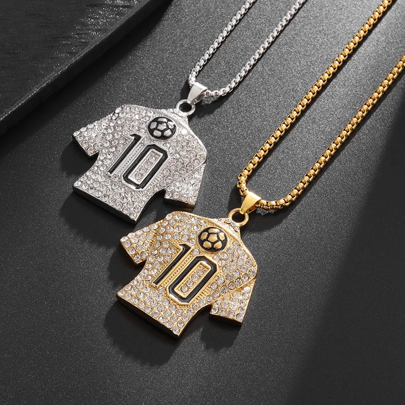 Iced Out Soccer Star Pendant Necklace Stainless