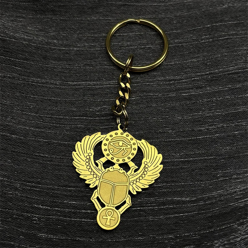 Egyptian Scarab Eye of Ra Horus Symbol Necklaces Stainless Steel Gold Color Ankh Key Of Life Necklace Jewelry collares