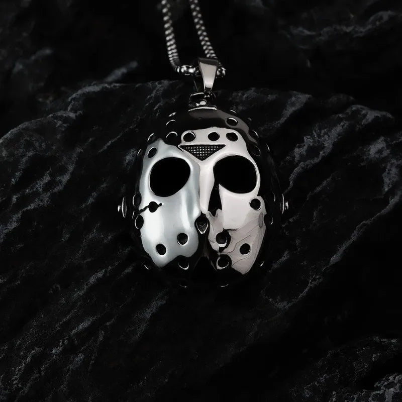 Black Mask Pendant Necklace — Stainless Steel