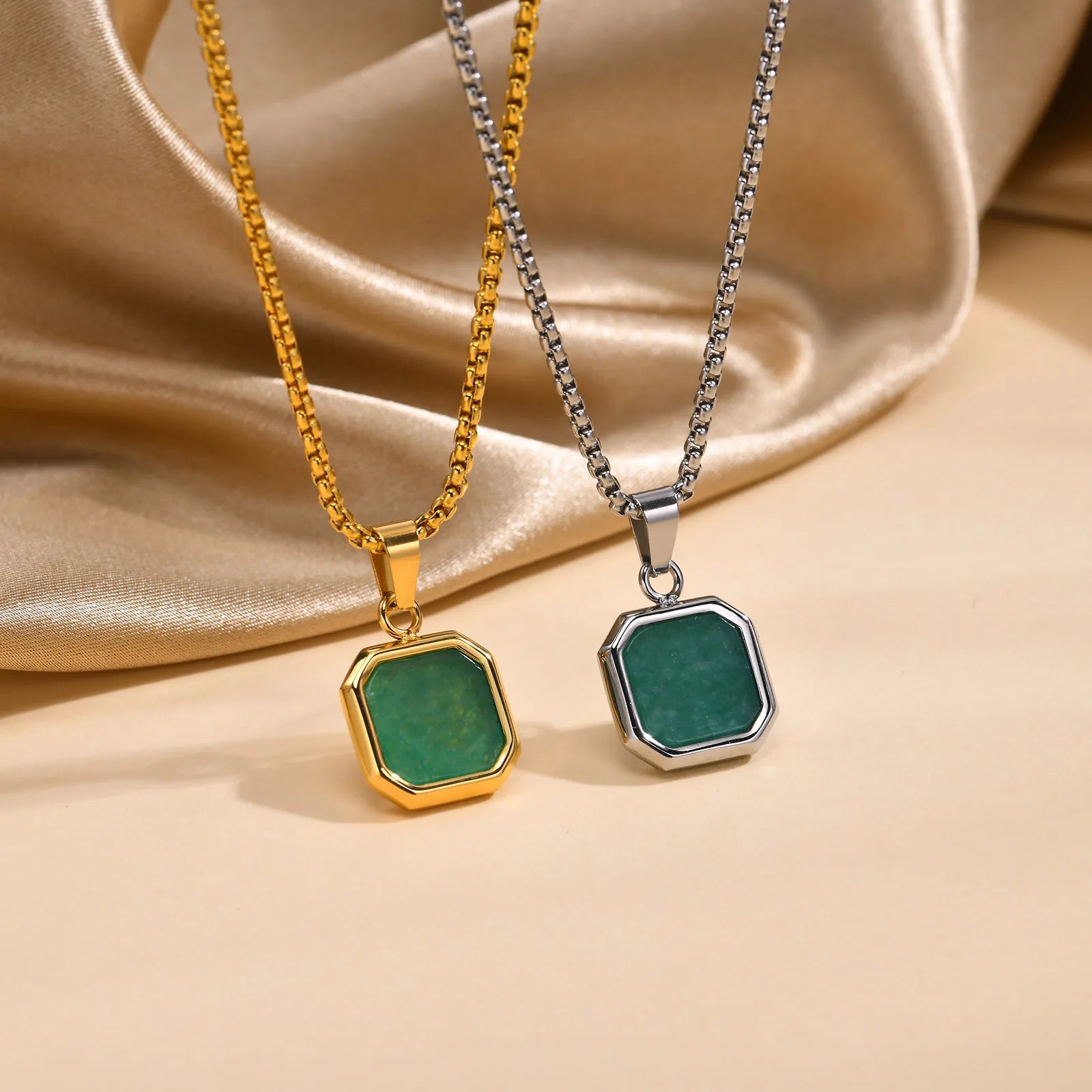 Natural Stone Geometric Pendant — Stainless
