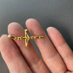 Unisex 24K Gold (AU999) Cross Necklace | Solid gold 3D cross, chiseled holy patterns on matte gold
