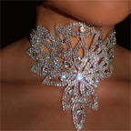 FTCY Personalized Fashion Leaf Rhinestone Necklace For Women Luxury Shining Crystal Floral Necklace Wedding Jewelry