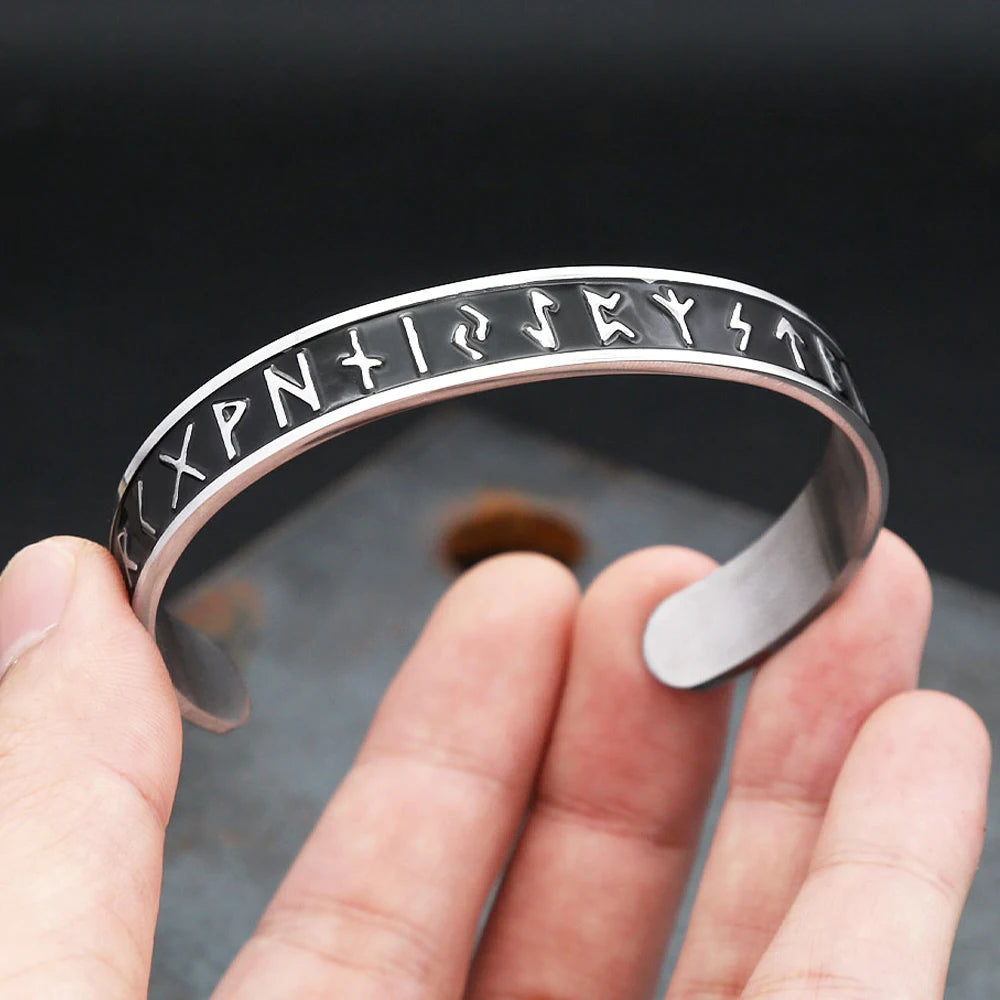 Nordic Viking Rune Open Cuff Bracelet — Stainless Steel