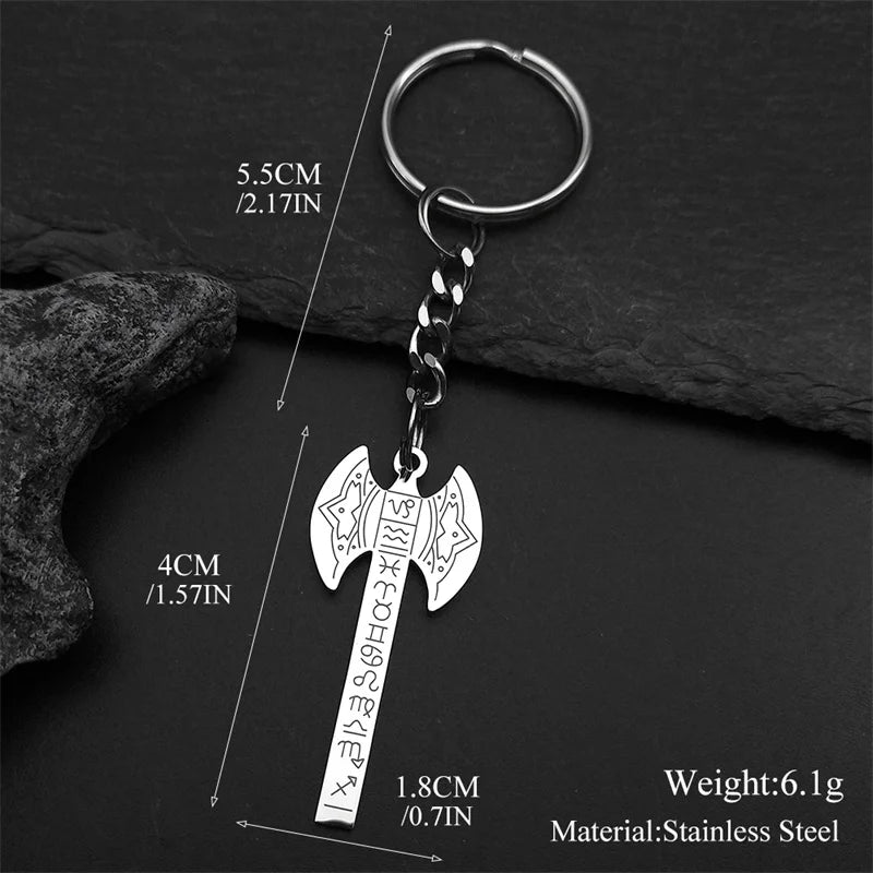 Viking Silver Ring Nordic Rune Axe Keychain Mythology