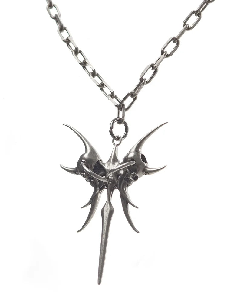 Alternative Copper Skull Thorn Choker - Jewelry Accessories for Women and Men, Spiked Pendant Necklace, Bold Unisex