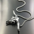 Vintage Stainless Steel Bull Head Skull Pendant Necklace Men Biker Animal Skull Bull Necklace Gothic Jewelry Gift