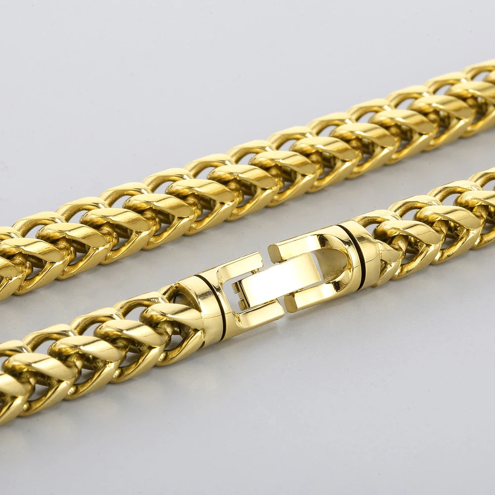 Hip-Hop Men's Necklaces Rainbow Gold Color 8/10MM Wide Stainless Steel Link Neck Chains for Men Birthday Jewelry Gift