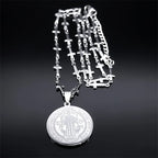 Catholic Saint Benedict Medal Stainless Steel Necklace for Women Men Gold Color Jesus Cross Chain Jewelry san benito
