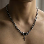 Silver Cross Pendant Chain Necklace Titanium Steel