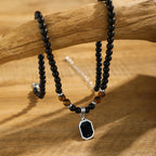 Iced Out Tiger Black Pendant Eye Rosary Crystal