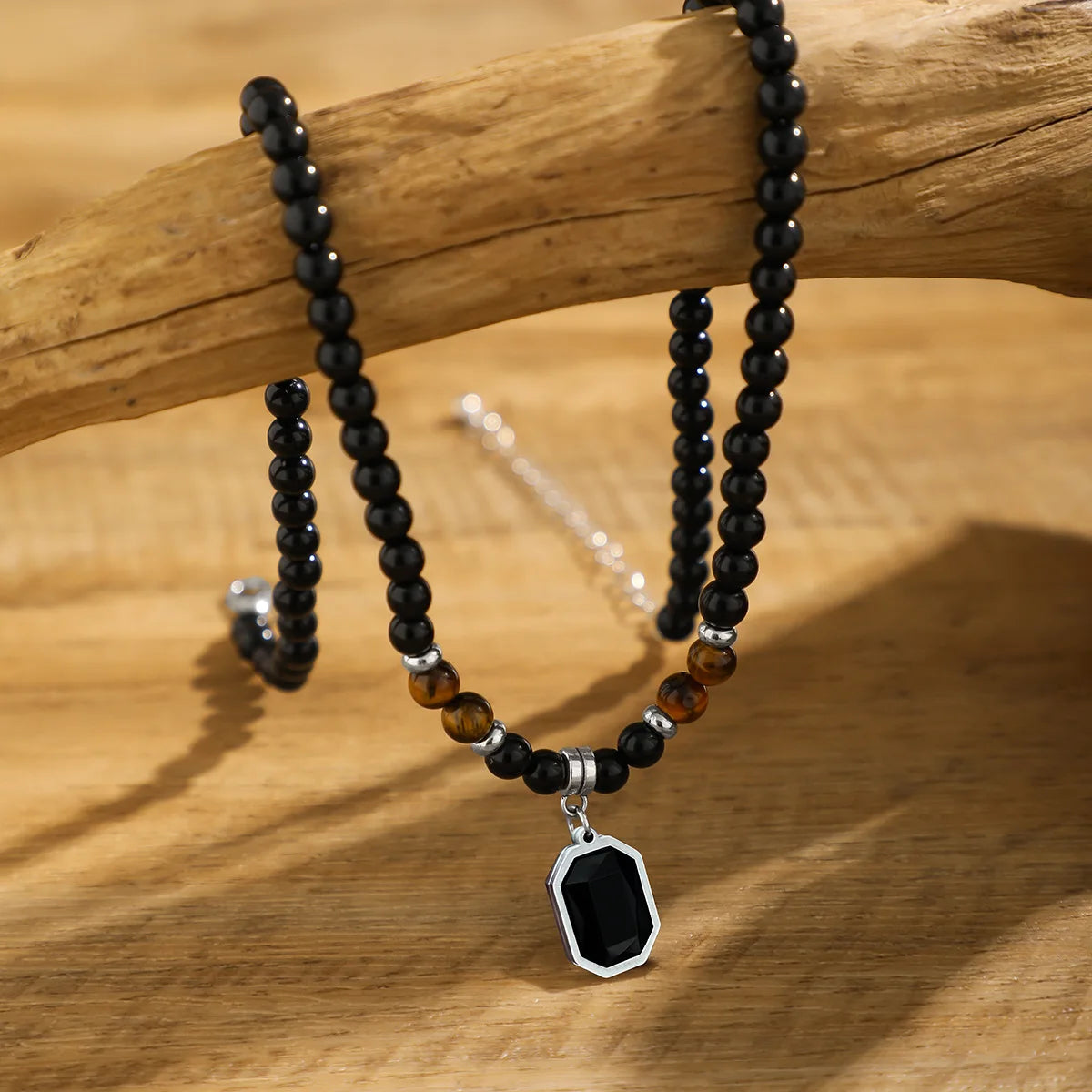 Iced Out Tiger Black Pendant Eye Rosary Crystal