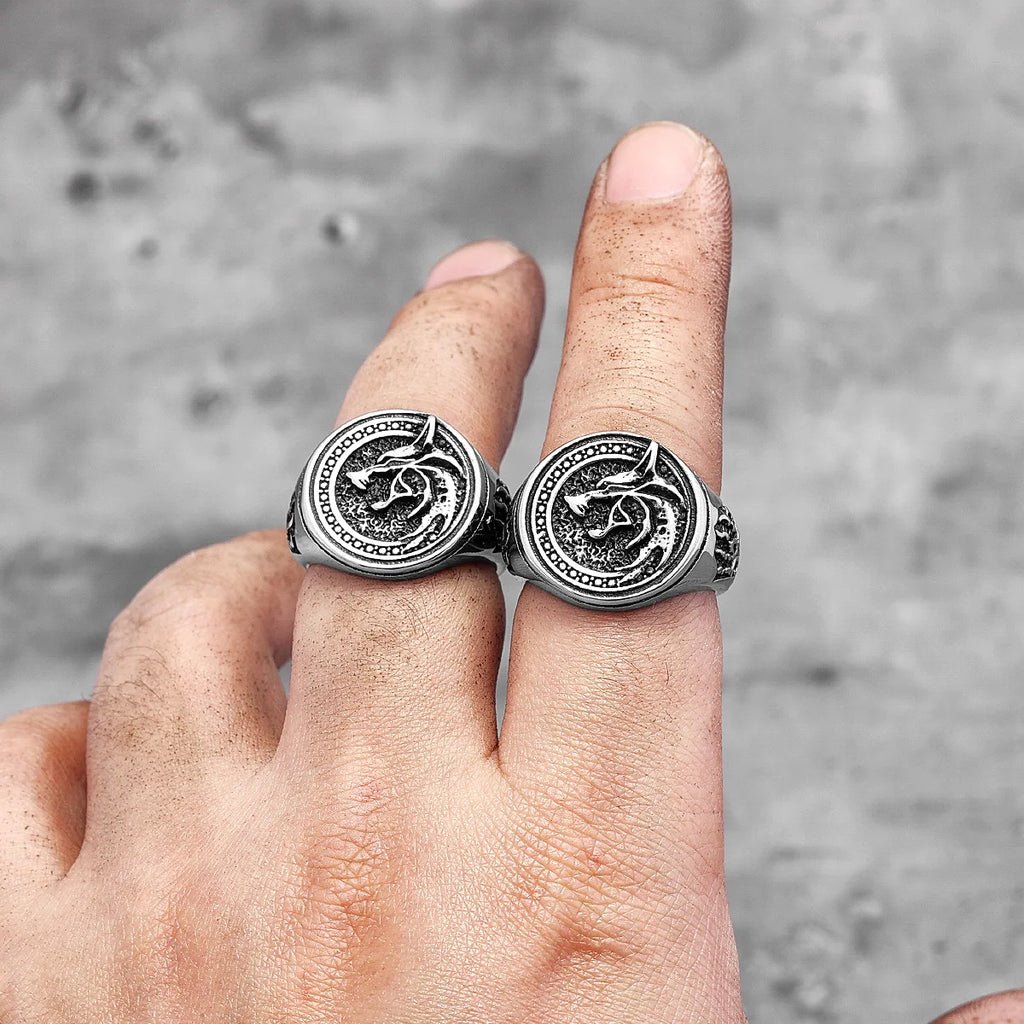 Viking Wizard Wolf Paw Stainless Steel Mens Rings Punk HipHop Unique Trendy for Male Biker Jewelry Creativity Gift