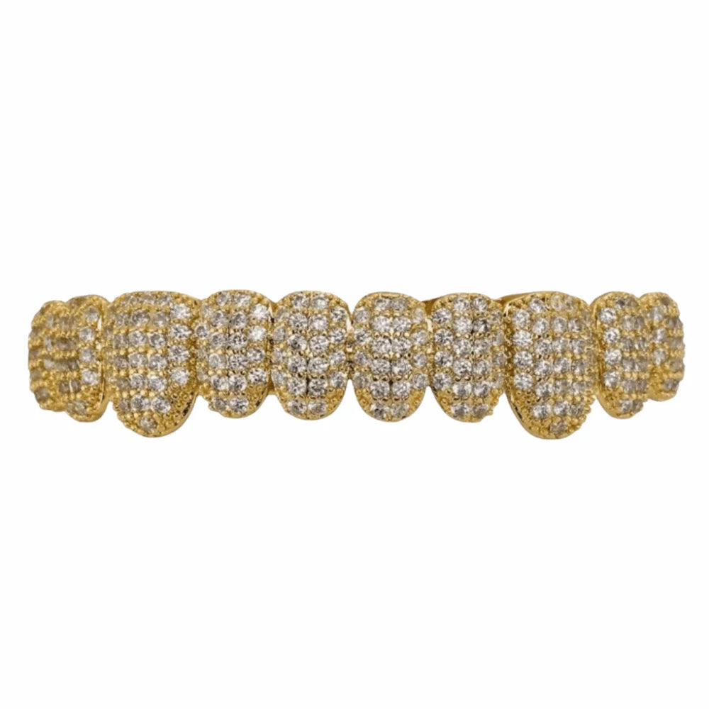 Rhinestone Teeth Grillz Set Top & Bottom Hollow Removable Caps