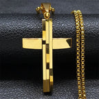 Male Punk Cross Pendant Necklace for Women Men Stainless Steel Gold Color Jesus Chain Biker Boyfriend Gift Jewelry