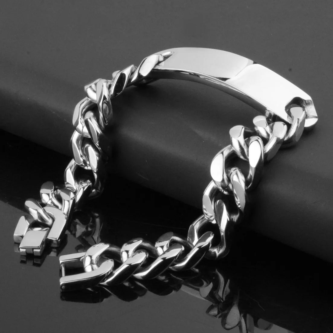 Cuban Chain ID Bracelet for Men 15mm Wide — Stainless Steel