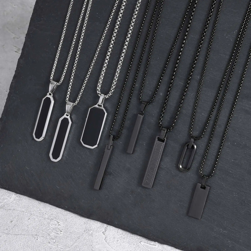 Vnox Stainless Steel Vertical Bar Necklaces for Men Boys, Black Simple Metal Pillar Pendant, Casual Neck Collar