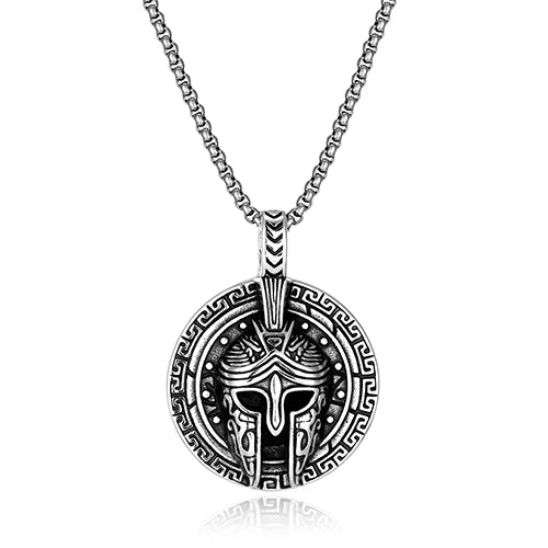 Spartan Mask Pendant 316L Stainless Steel Gothic Punk Viking Amulet Necklace For Men's Steel Color Adjustable Chain(50/60/70CM)