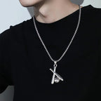 Silver Baseball Bat Pendant Necklace Stainless Steel