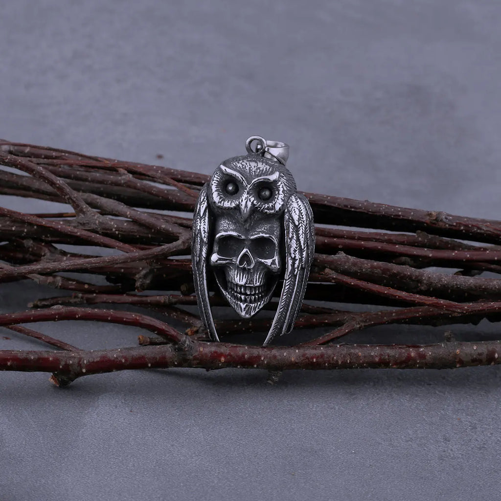 Skull Owl Pendant Necklace — Stainless Steel