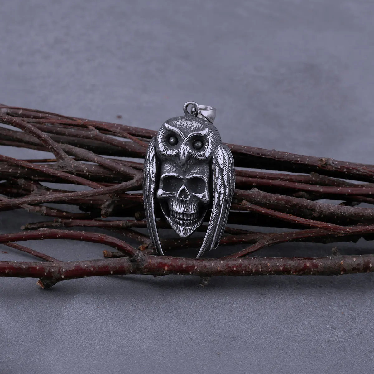 Skull Owl Pendant Necklace — Stainless Steel