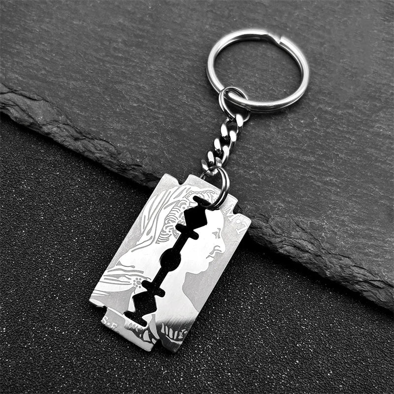 Jesus Gold Pendant Blade Razor Shape Key Keyring