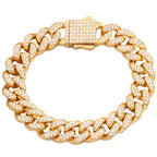 Luxury Iced Out Cuban Chain Bracelet for Men Women, Gold Color Rhinestone Link Wristband, Hip Hop Street Jewelry Gift