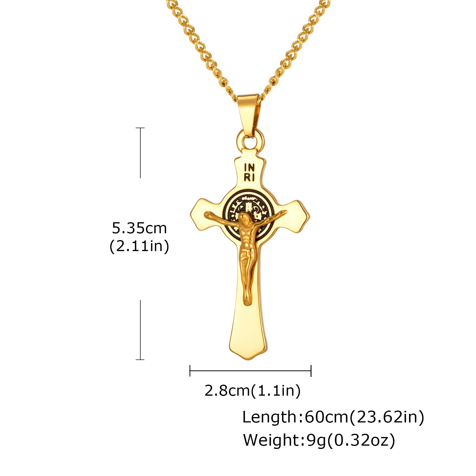 Stainless Steel Catholic Cross Necklace for Men,St. Benedict's Catholic Crucifix Pendant Necklace,Religion Gothic