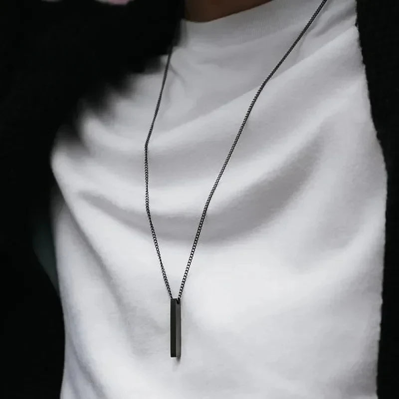 Simple Fashion 3D Vertical Bar Necklaces for Men Minimalist Stainless Steel Geometric Pendant Chain Male Collar Jewelry
