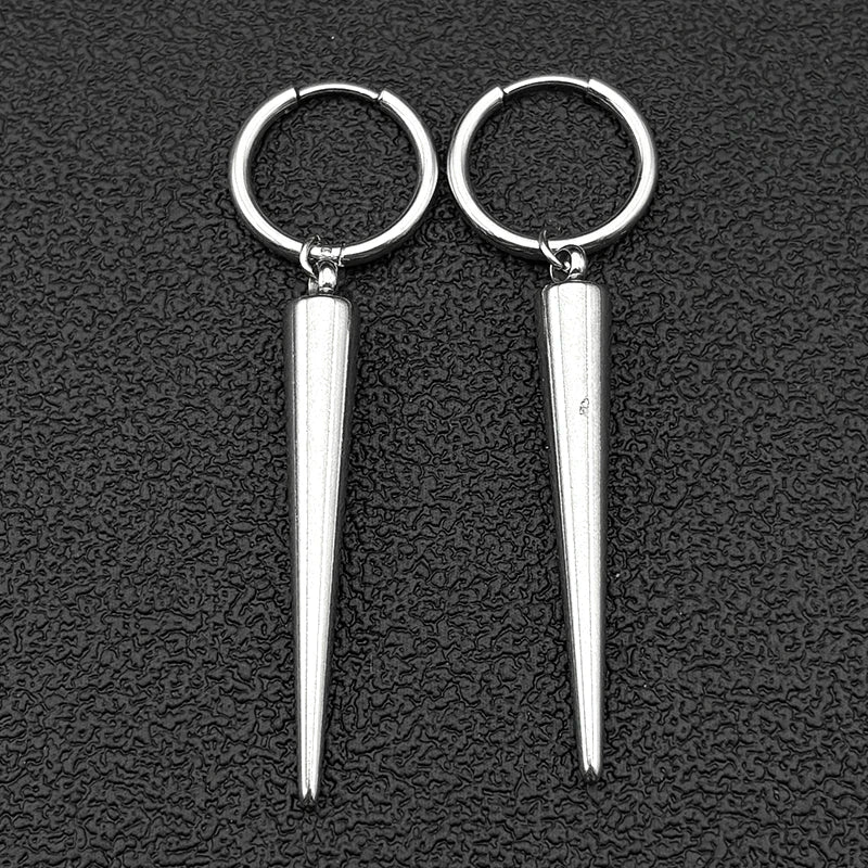 Gothic Silver Color Rivet Drop Earrings for Women Men Punk Hip Hop Metal Geometric Cone Pendant Earrings Y2K Party