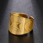 Triple Moon Pentagram Tree of Life Ring — Stainless Steel