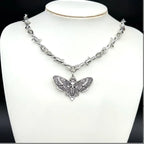 Moth Skull Barbed Wire Cross Choker — Stainless Steel