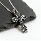 Gothic Cross Necklace for Men,Retro Grey Stainless Steel Crucifix Pendant Necklace,Vintage Punk Jewelry Gift