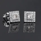 Silver Iced Out Square Stud Earrings CZ