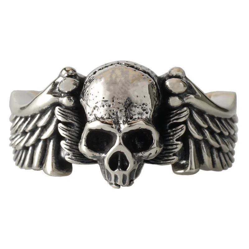 Wings Skull Head Open Ring — Stainless Steel
