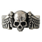 Wings Skull Head Open Ring — Stainless Steel