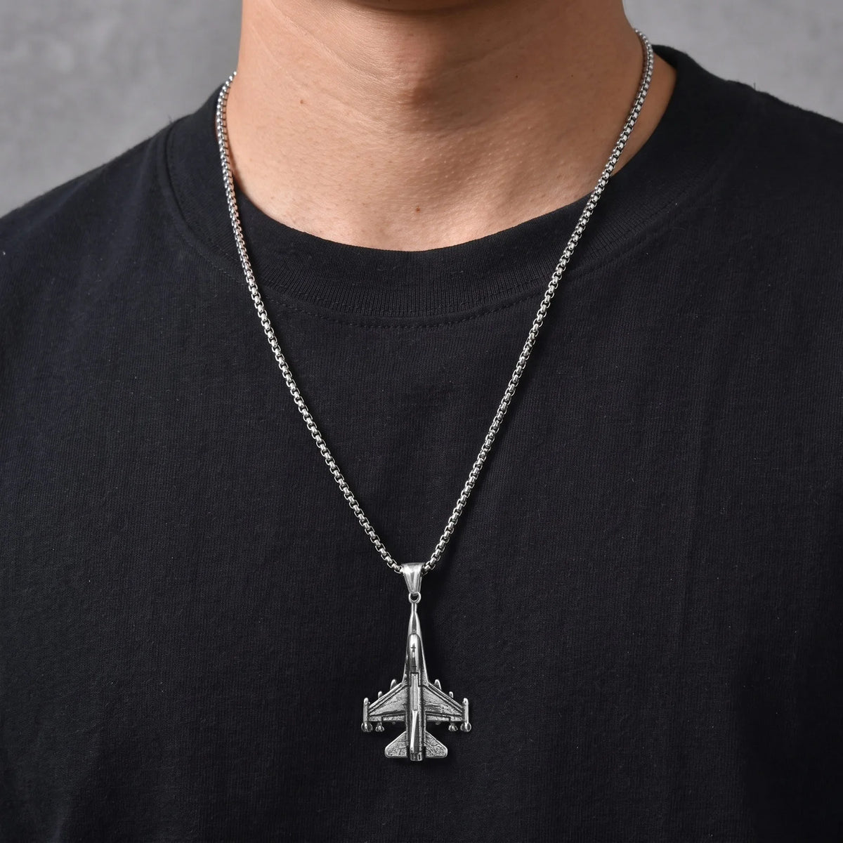 Fighter Jet Pendant Necklace Airplane Aviation — Stainless Steel