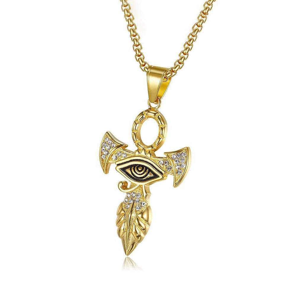 Cross Horus Eye Gold Pendant Vintage 316L Punk